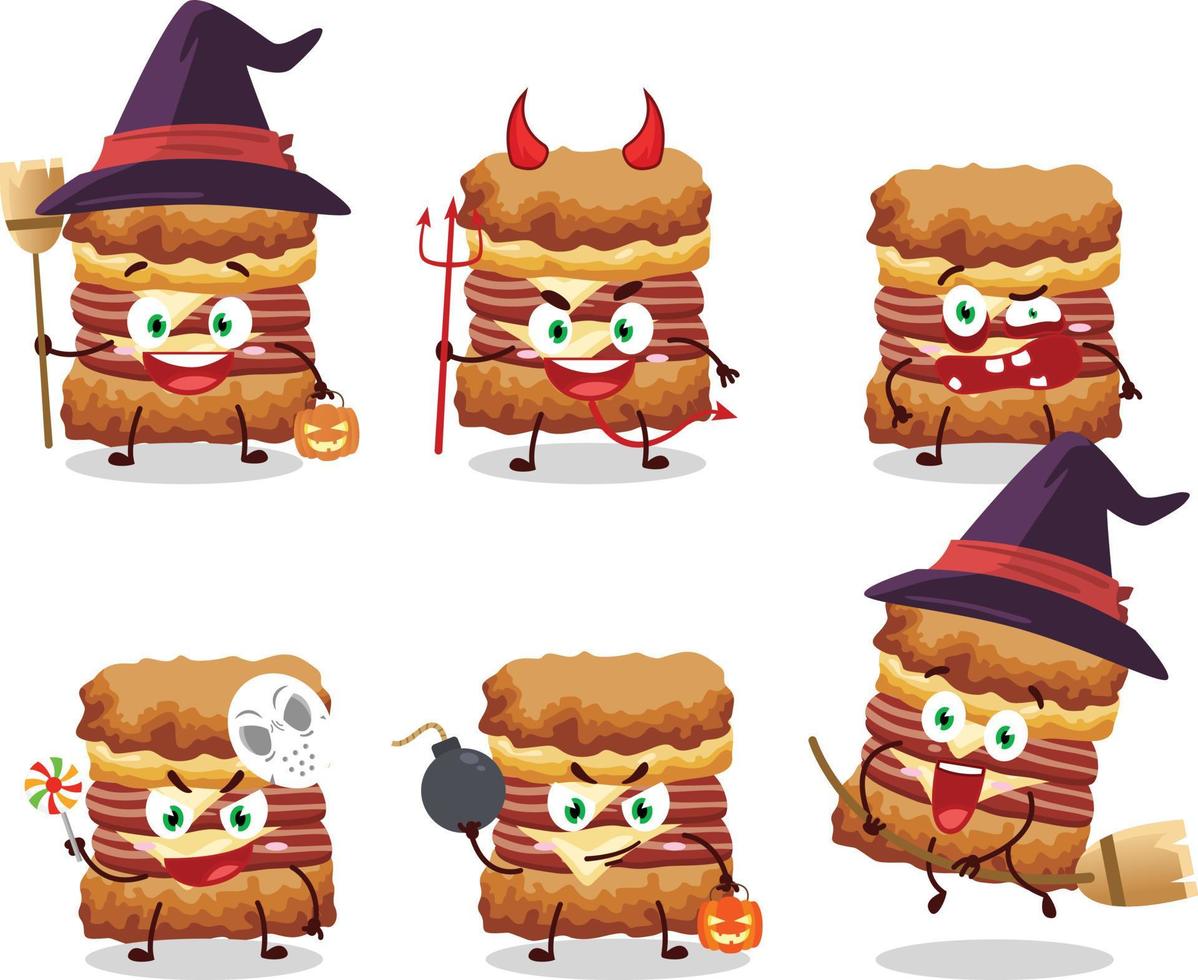 halloween uitdrukking emoticons met tekenfilm karakter van kip belegd broodje vector