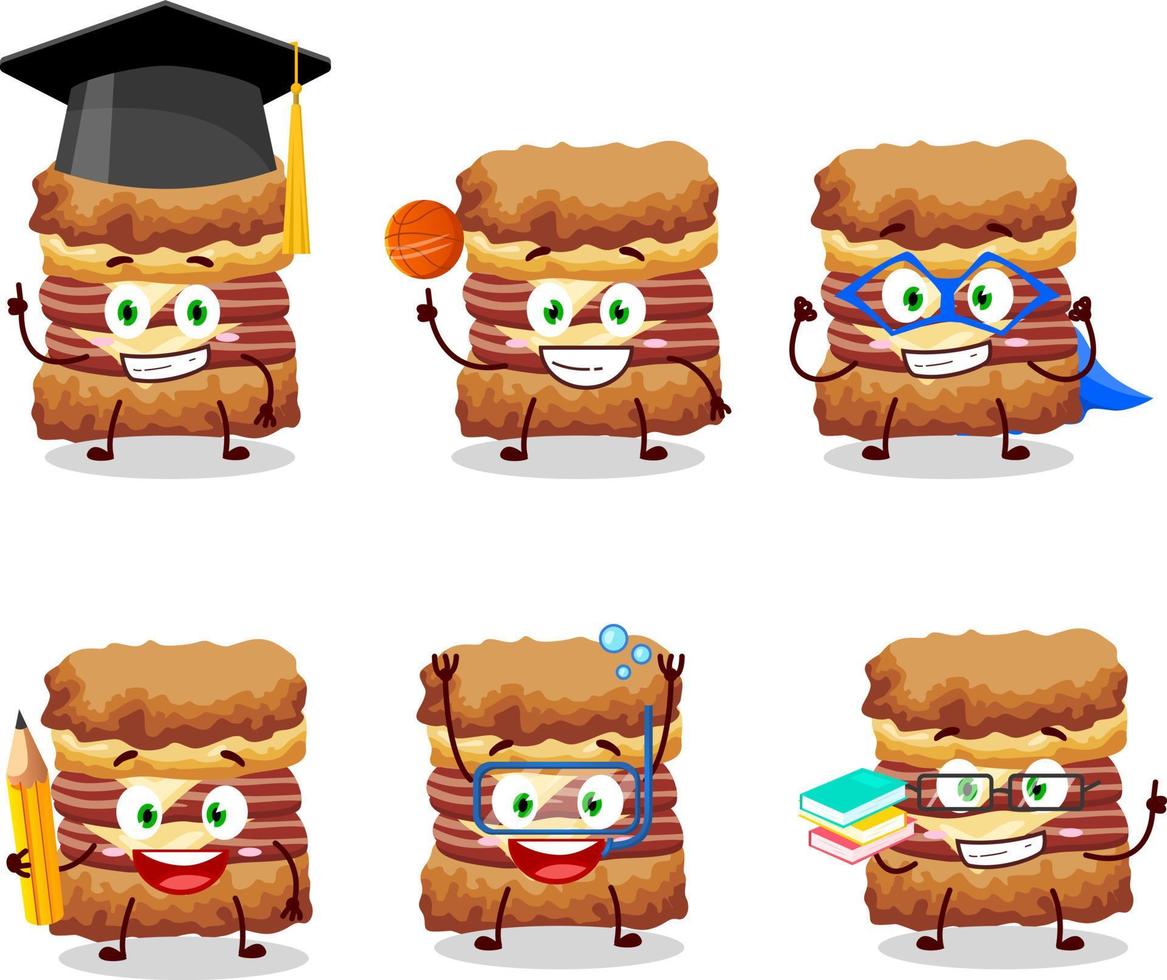 school- leerling van kip belegd broodje tekenfilm karakter met divers uitdrukkingen vector