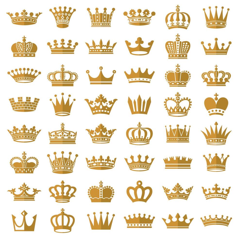 goud kroon pictogrammen. koningin koning gouden kronen luxe Koninklijk Aan schoolbord. vector