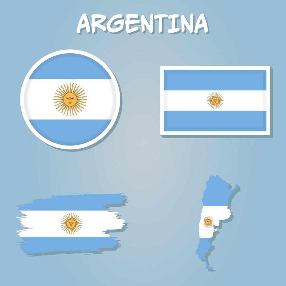 Argentinië vector set, gedetailleerd land vorm met regio grenzen, vlaggen en pictogrammen.