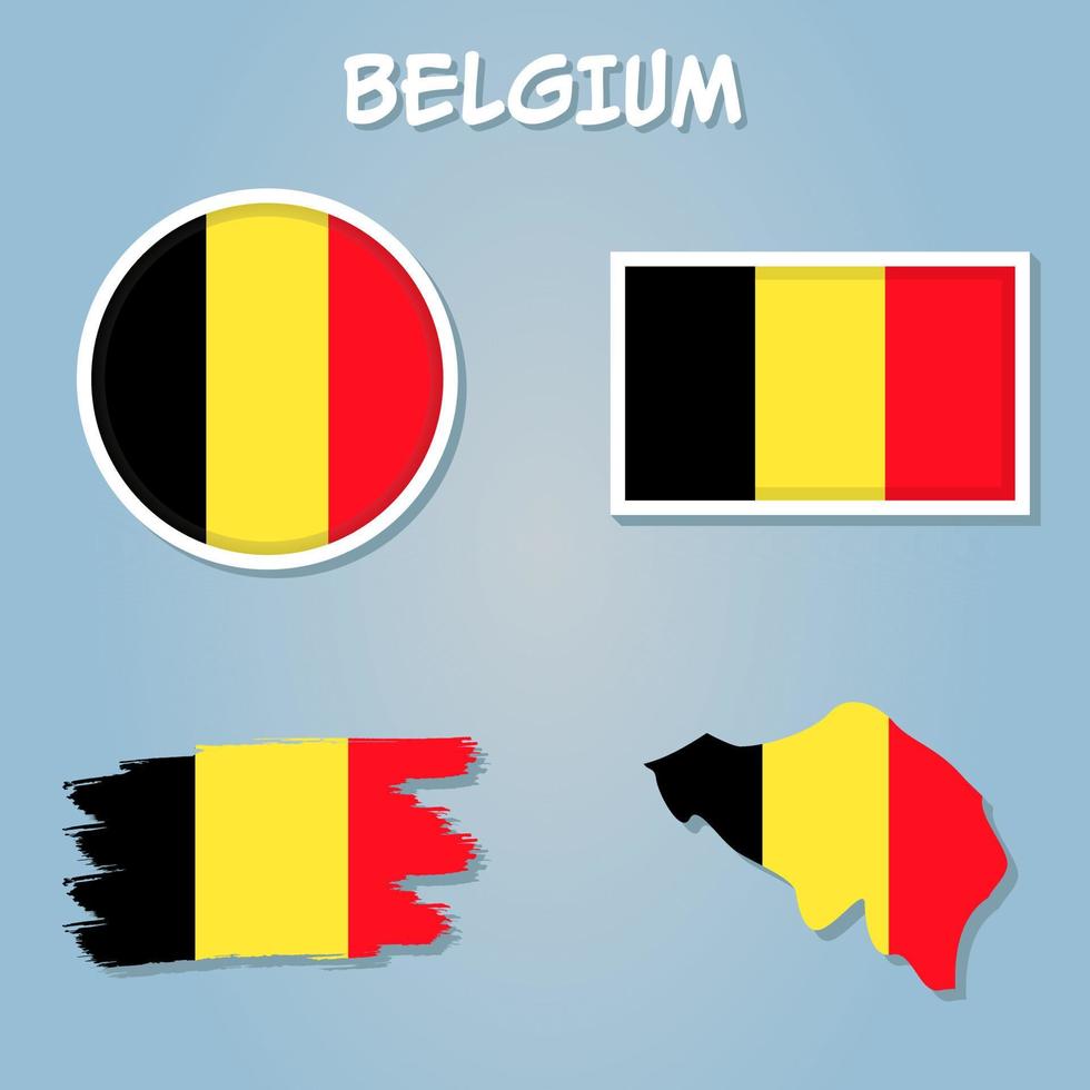 kleurrijk vlag, kaart wijzer en kaart van belgie in de kleuren van de belgisch vlag. vector