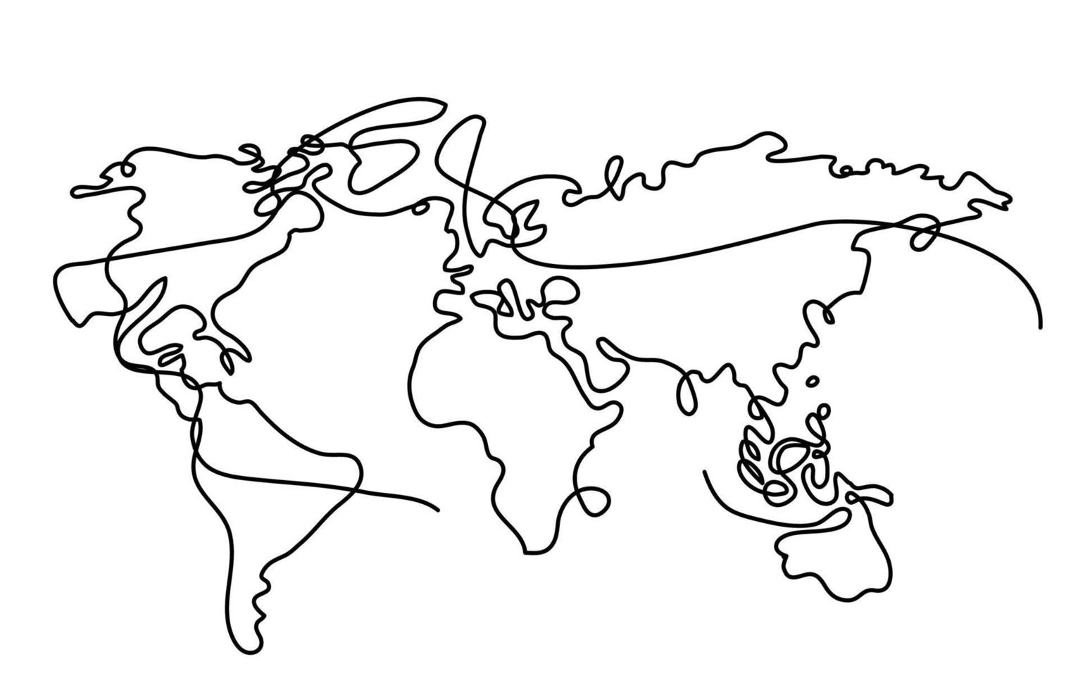 een beroerte lijn wereld kaart vector