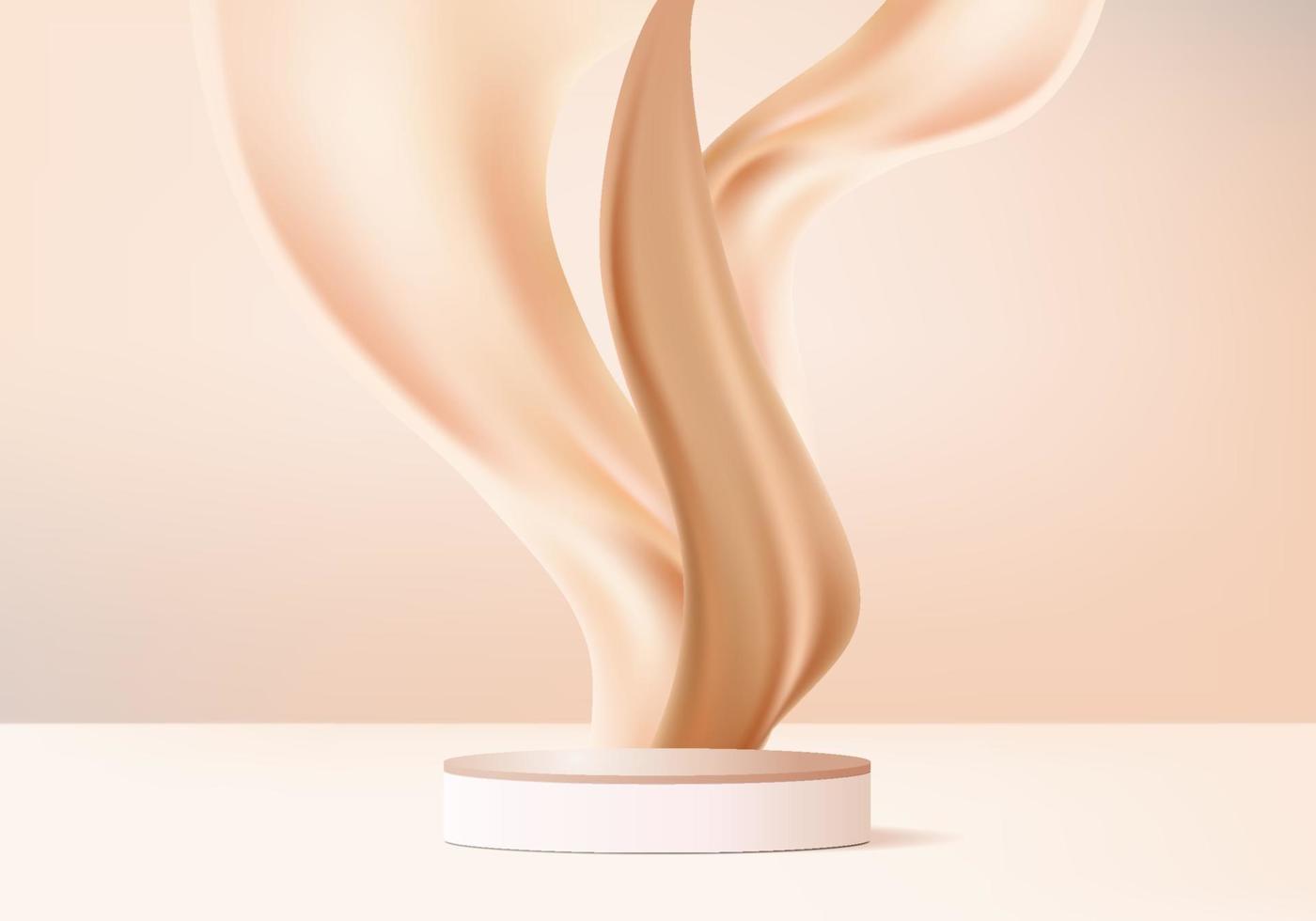 3d beige abstracte minimale scène van het vertoningsproduct met vloeibare plonswerveling op podiumplatform. crème vloeistofstroom achtergrond vector render met podium. voetstuk 3d beige voor schoonheid van cosmetische producten.