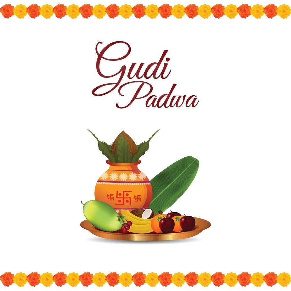 gudi padwa indian festival viering wenskaart en achtergrond vector