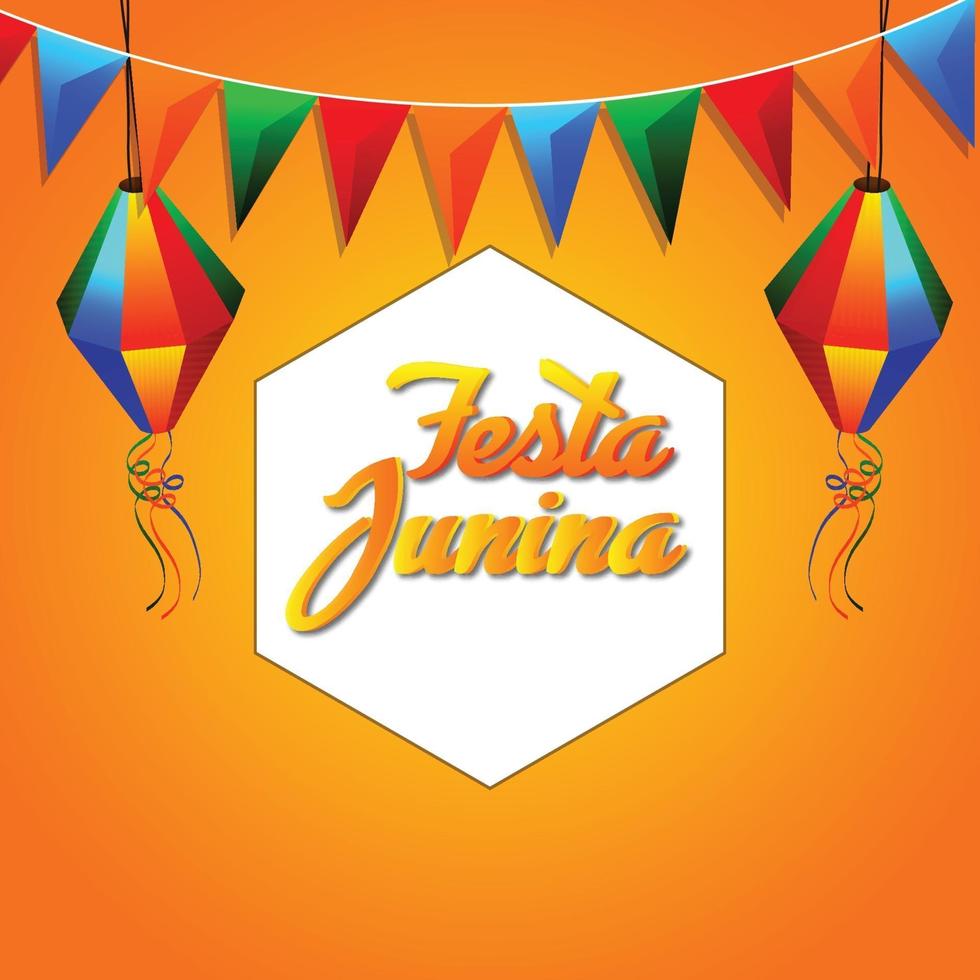 festa junina viering achtergrond met kleurrijke partij vlag nad papieren lantaarn vector