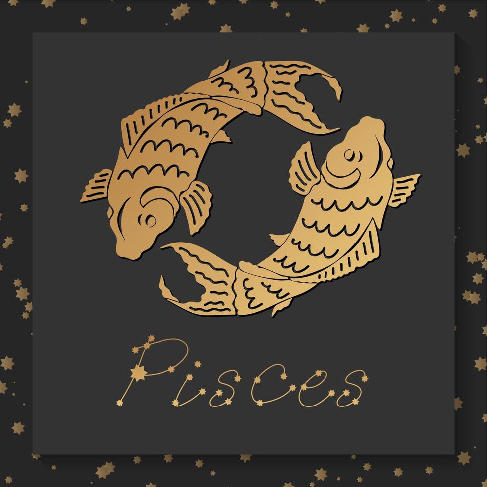 goud dierenriem vissen horoscoop teken Aan donker plein achtergrond vector
