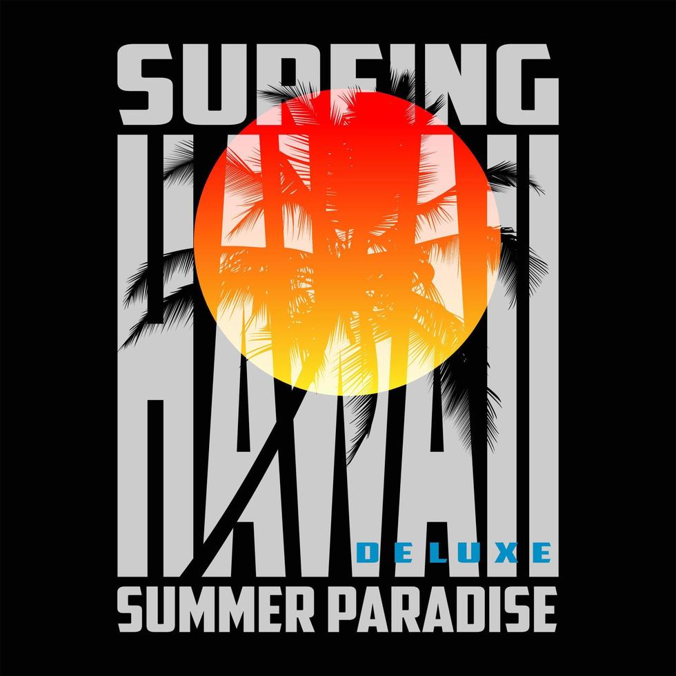 surfing Hawaii tekst, logo, afbeelding vector ontwerp