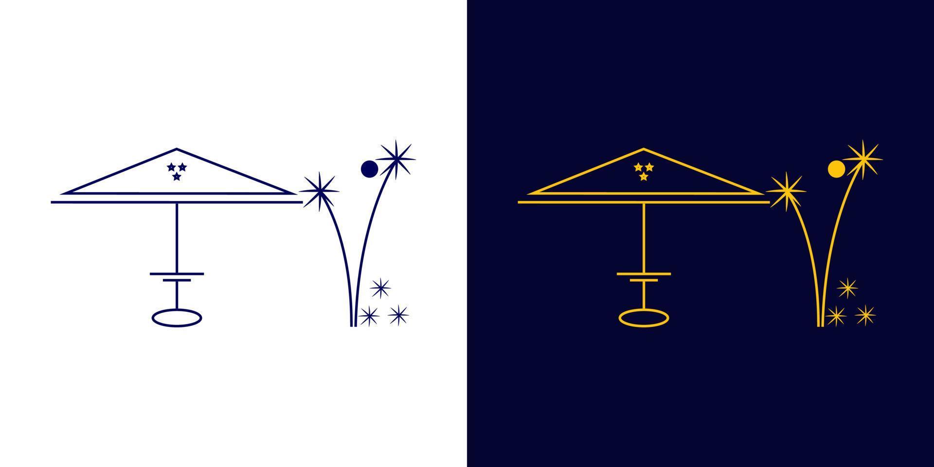 strand paraplu logo met wijnoogst stijl in lineair concept. parasol logo ontwerp sjabloon. bruikbaar voor bedrijf en branding logos vector