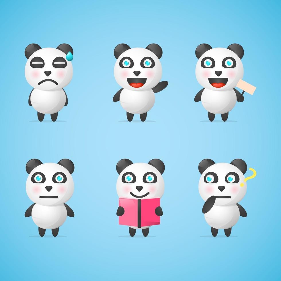 schattige panda karakter ontwerpset vector