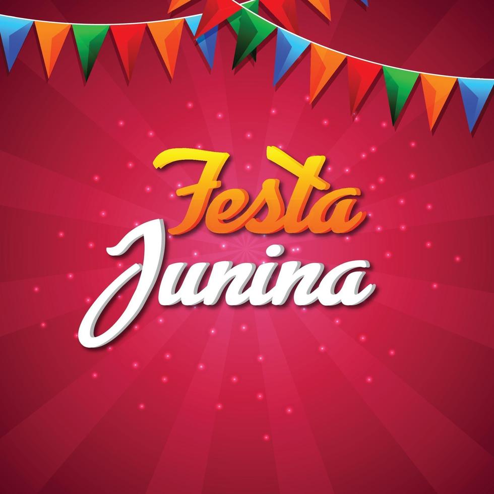 festa junina uitnodigingsachtergrond met illustratie kleurrijke vlag en papieren lantaarn vector