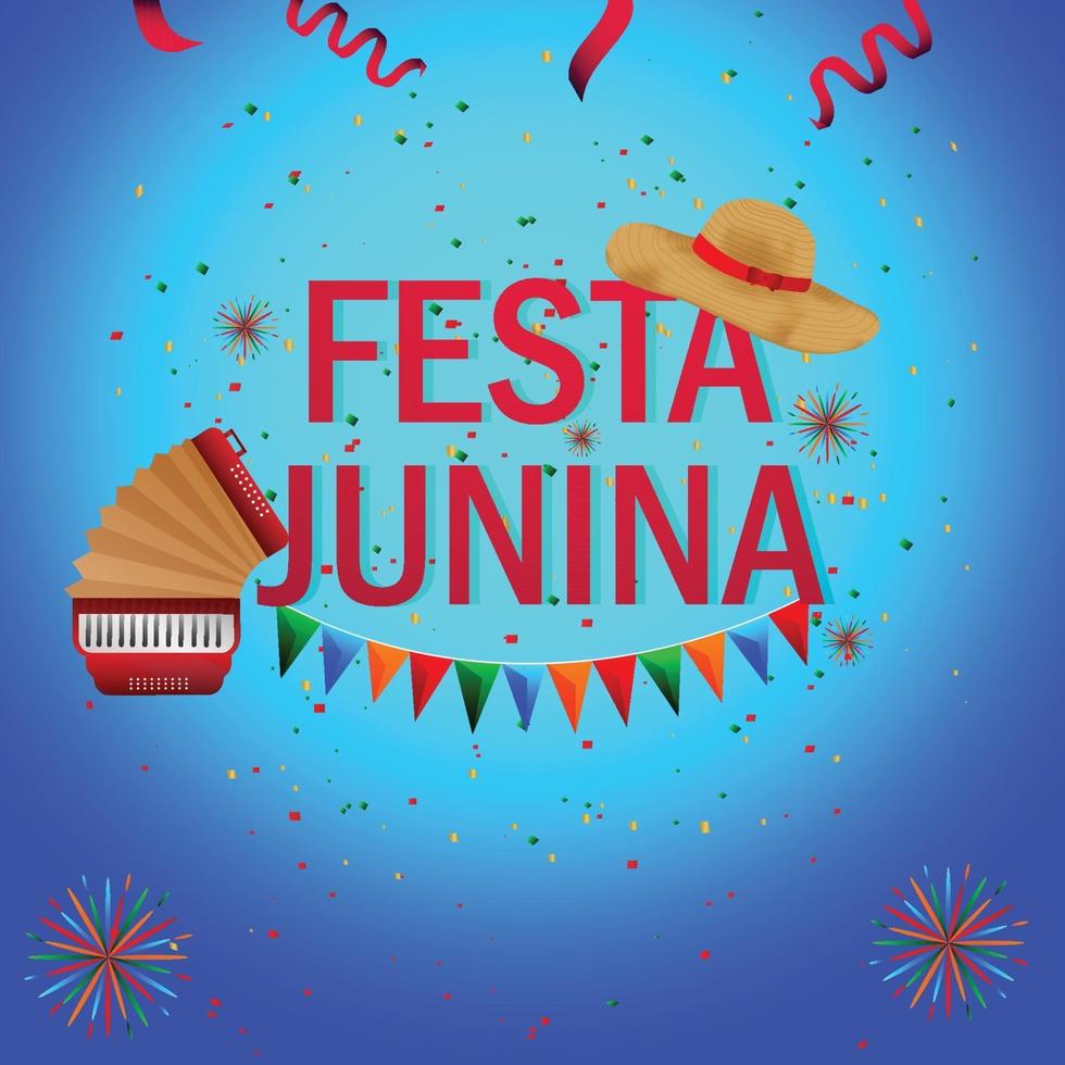 festa junina brazil-evenement met muziekinstrument en hoed vector