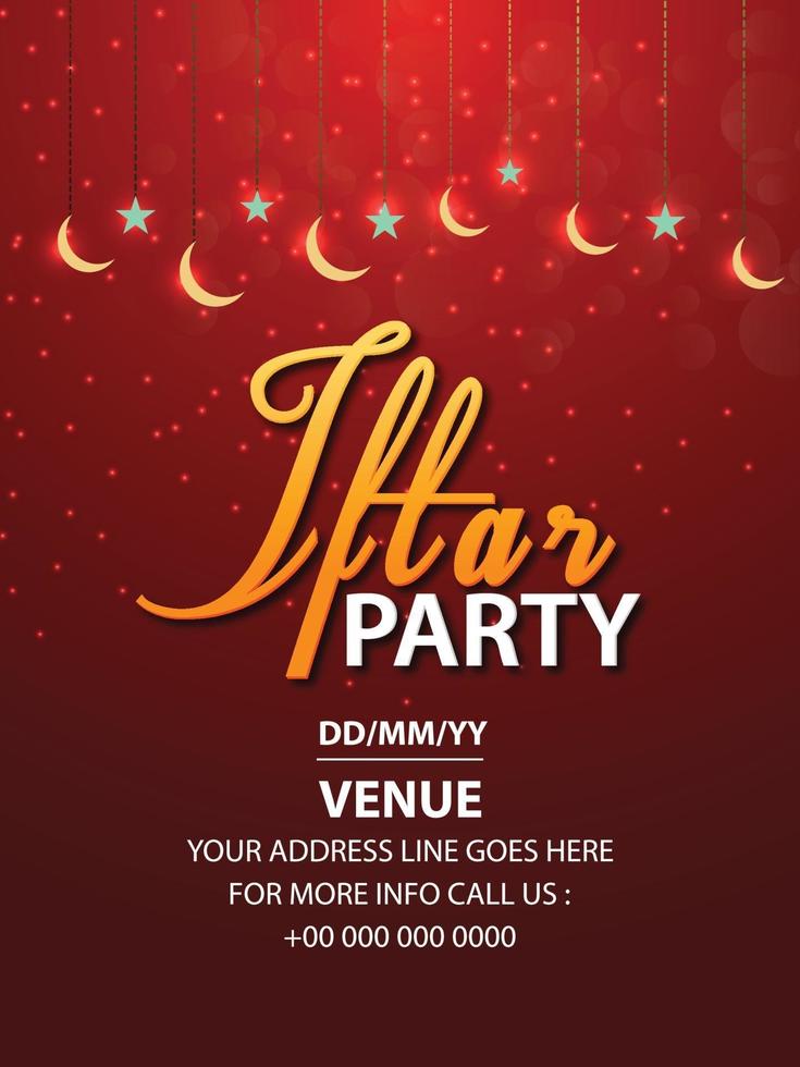 iftar feest uitnodiging achtergrond met gouden maan vector