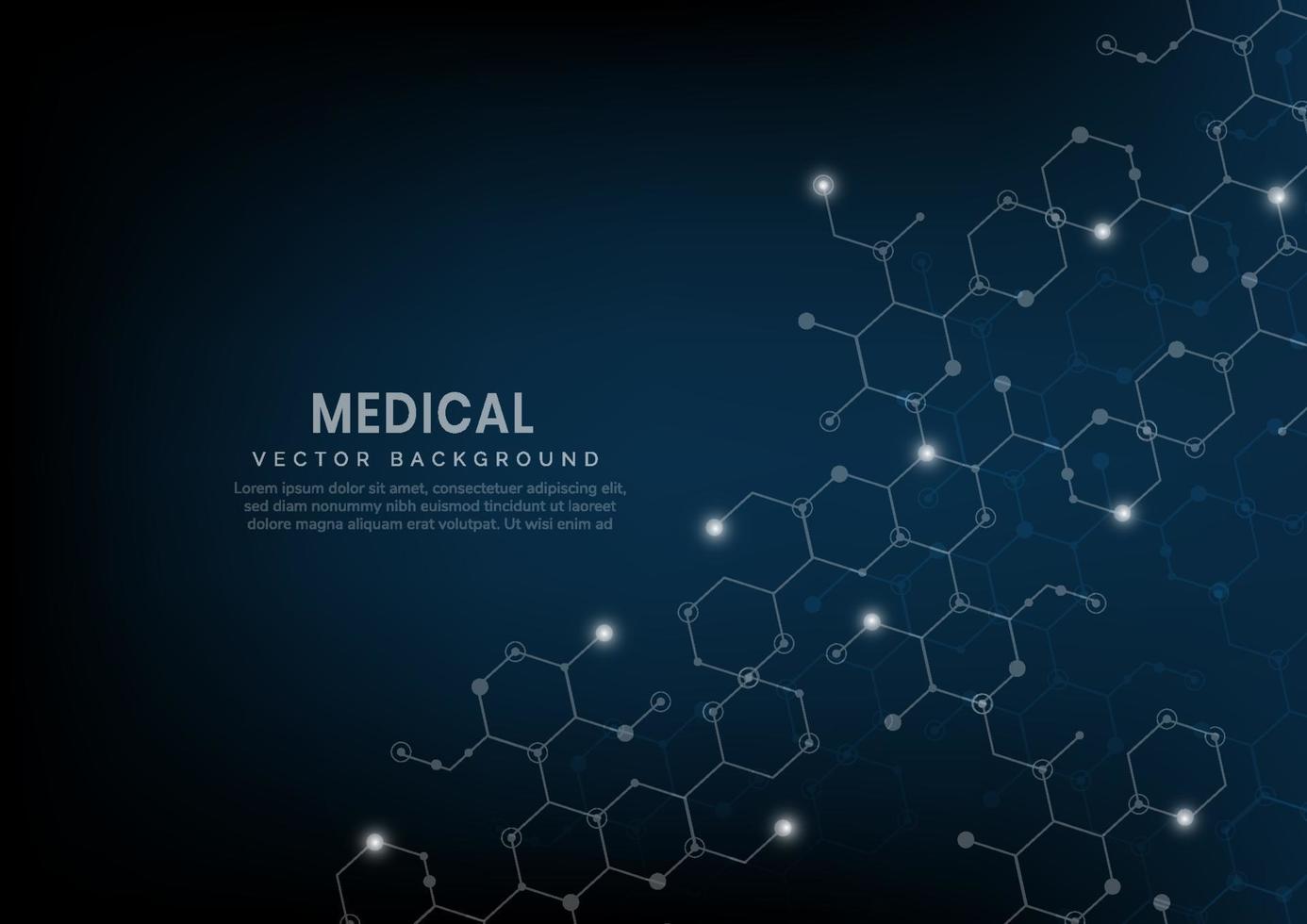 abstract hexagon lijnenpatroon op donkerblauwe achtergrond. medisch en wetenschap, structuurmolecuul dna-concept. vector