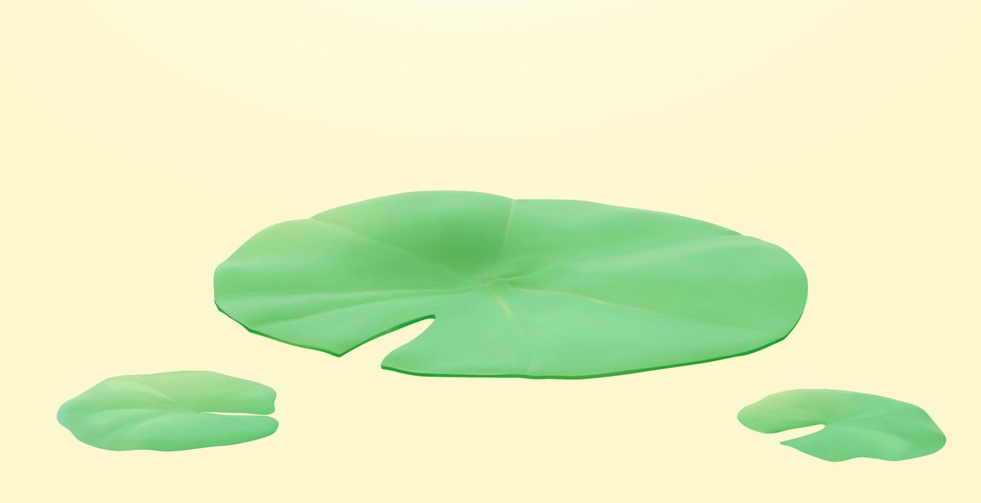 drie vers groen bladeren van een lotus fabriek drijvend Aan de oppervlakte geïsoleerd Aan geel achtergrond vector