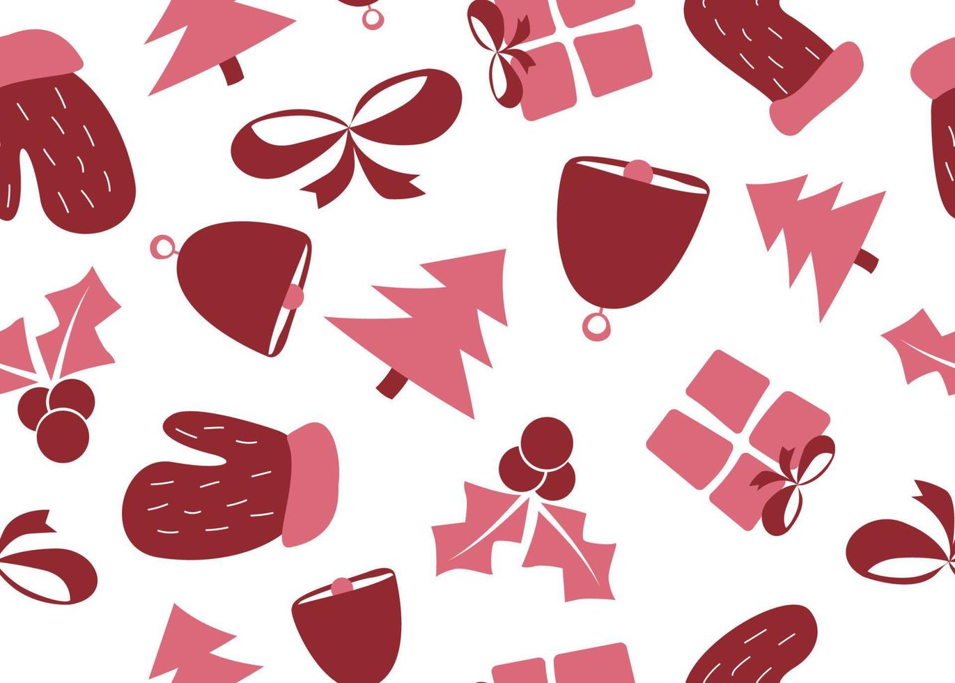 vector illustratie van nieuw jaar en Kerstmis naadloos patroon met want, sok, klok, geschenk, hulst, Kerstmis boom Aan wit achtergrond