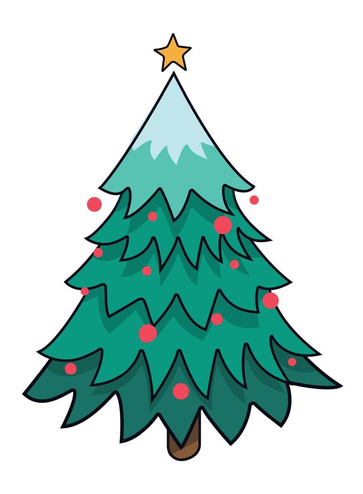 Kerstmis boom met een ster en speelgoed. Kerstmis boom met decoraties. vector illustratie