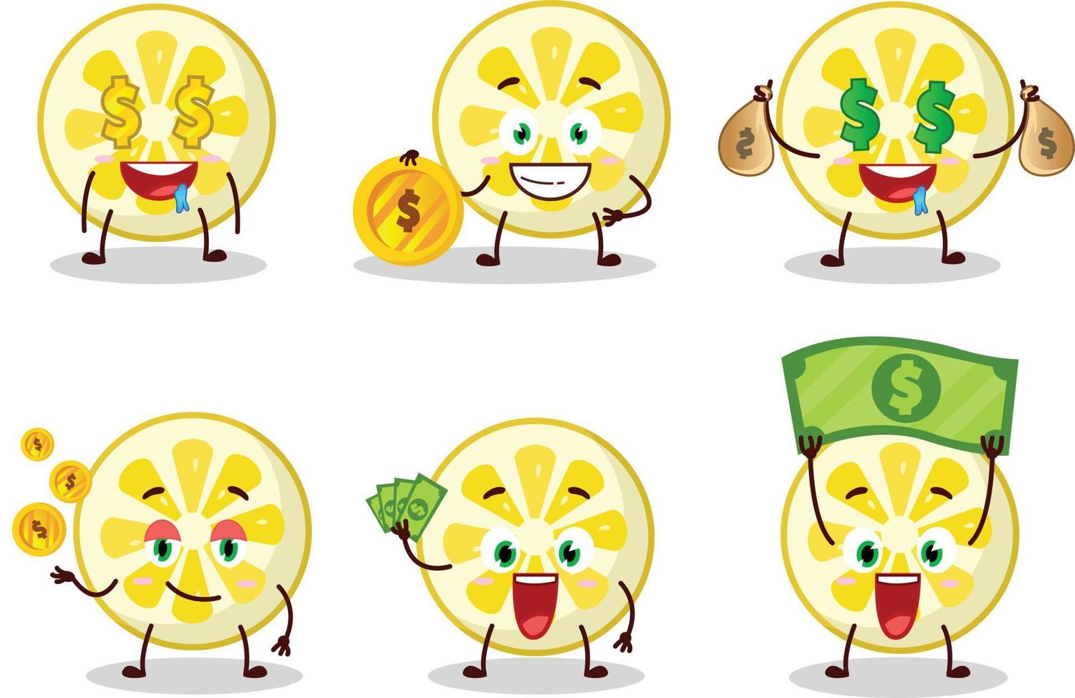 citroen plak tekenfilm karakter met schattig emoticon brengen geld vector