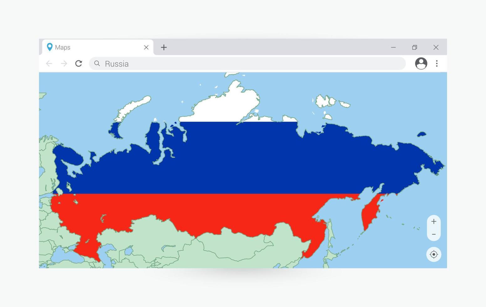 browser venster met kaart van Rusland, zoeken Rusland in internetten. vector