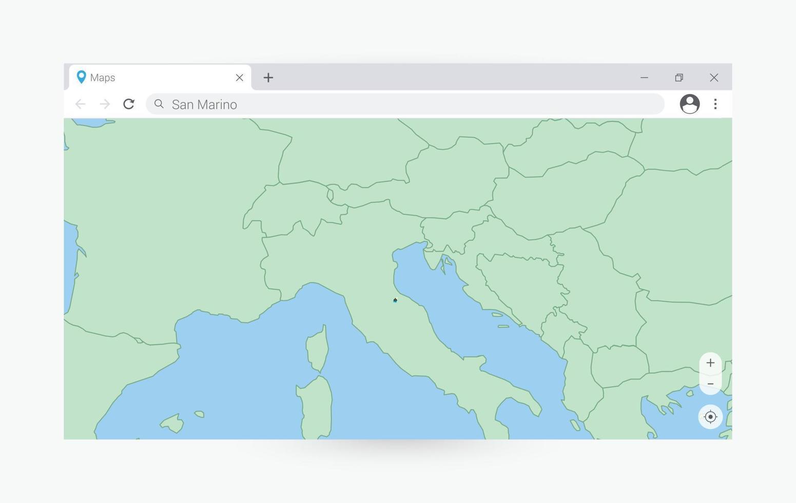 browser venster met kaart van san marino, zoeken san marino in internetten. vector