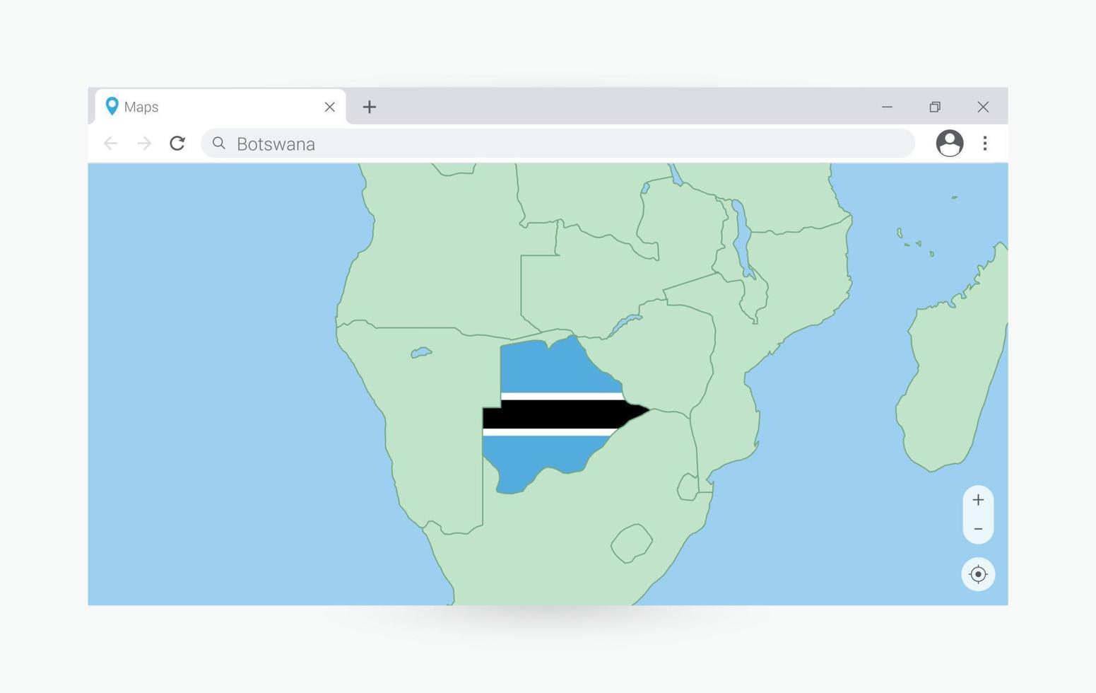 browser venster met kaart van Botswana, zoeken botswana in internetten. vector
