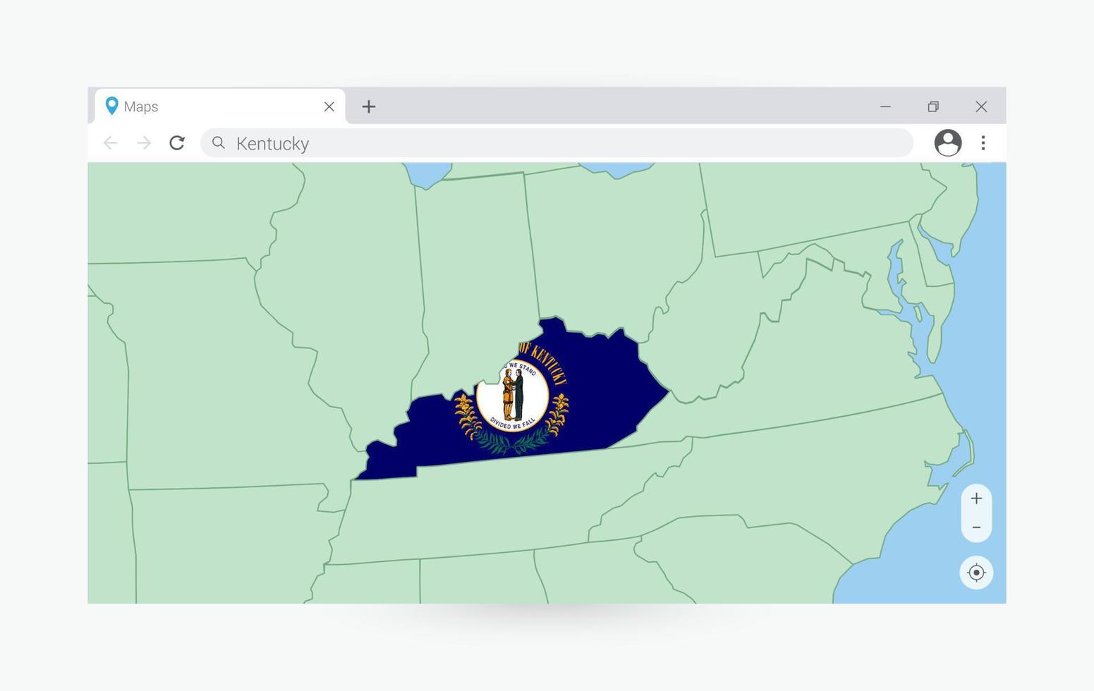 browser venster met kaart van Kentucky, zoeken Kentucky in internetten. vector