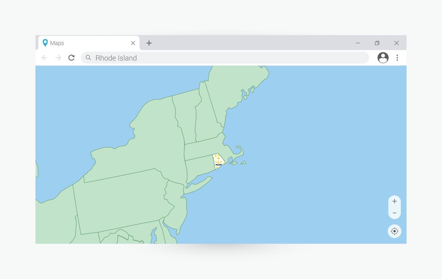 browser venster met kaart van Rhode eiland, zoeken Rhode eiland in internetten. vector