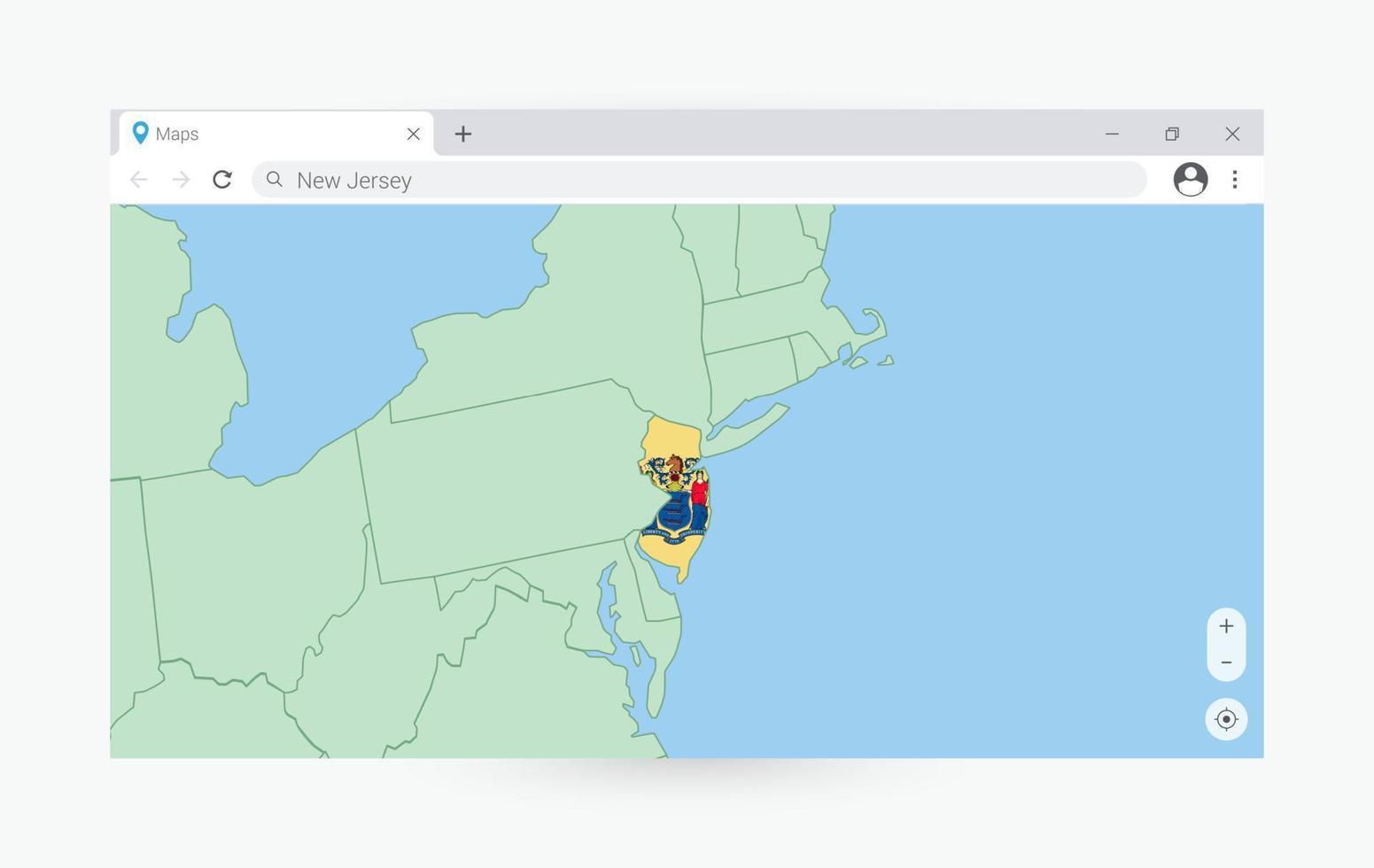 browser venster met kaart van nieuw Jersey, zoeken nieuw Jersey in internetten. vector
