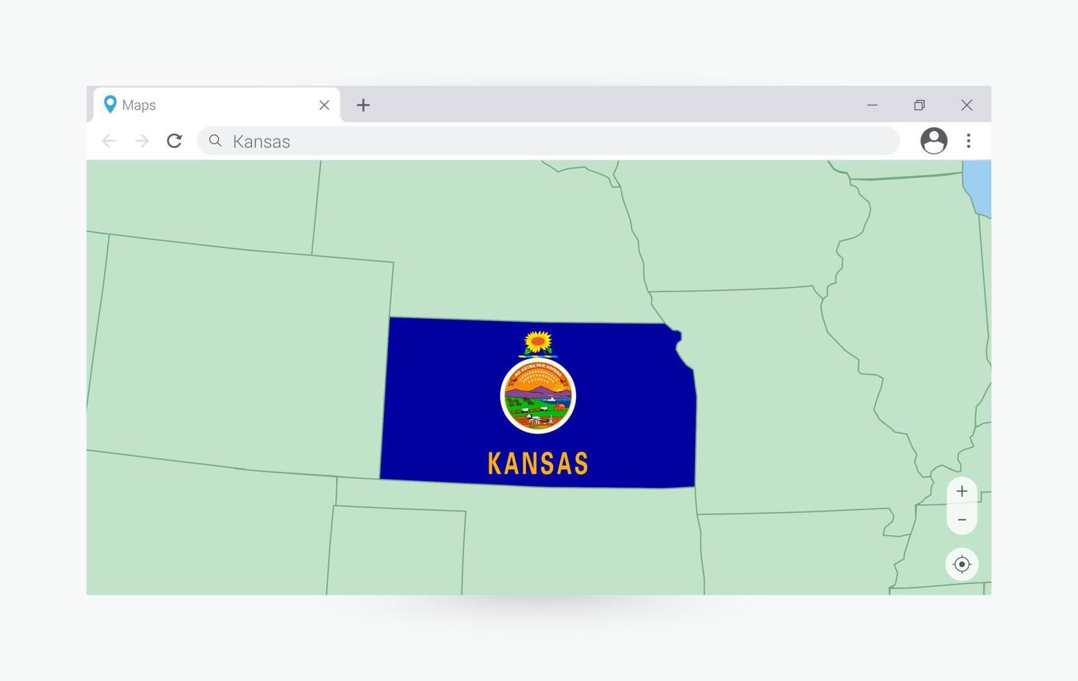 browser venster met kaart van Kansas, zoeken Kansas in internetten. vector