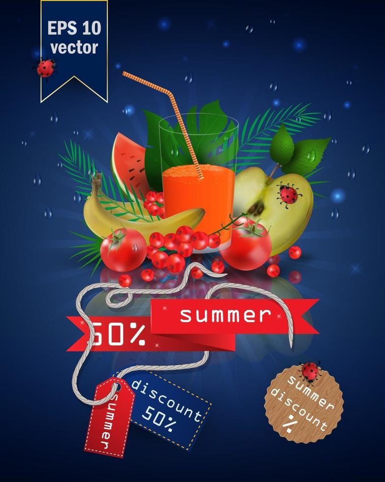 zomer verkoop illustratie met fruit en sap vector
