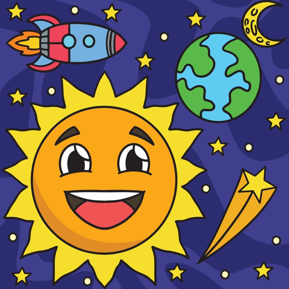 gelukkig zon in ruimte gekleurde tekenfilm illustratie vector