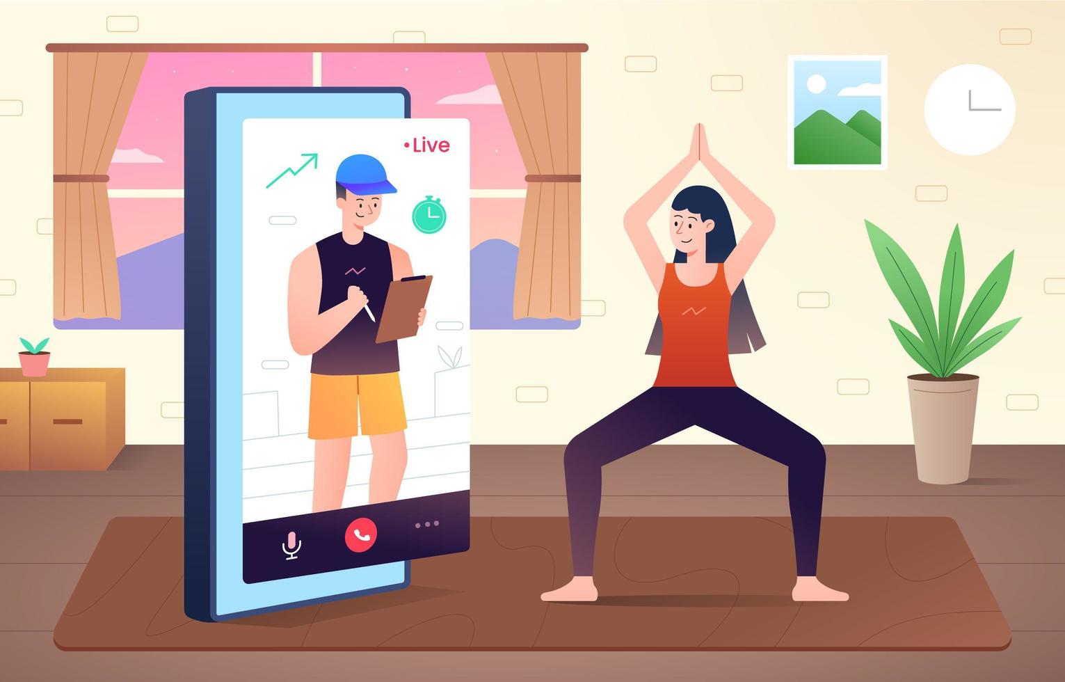 online video-oproep workout concept vector