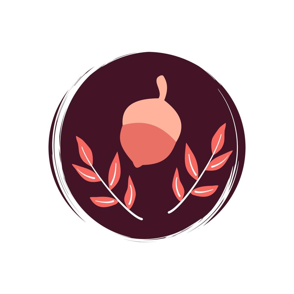 schattig logo of icoon vector met eikel- en rood bladeren, illustratie Aan cirkel voor sociaal media verhaal en highlights