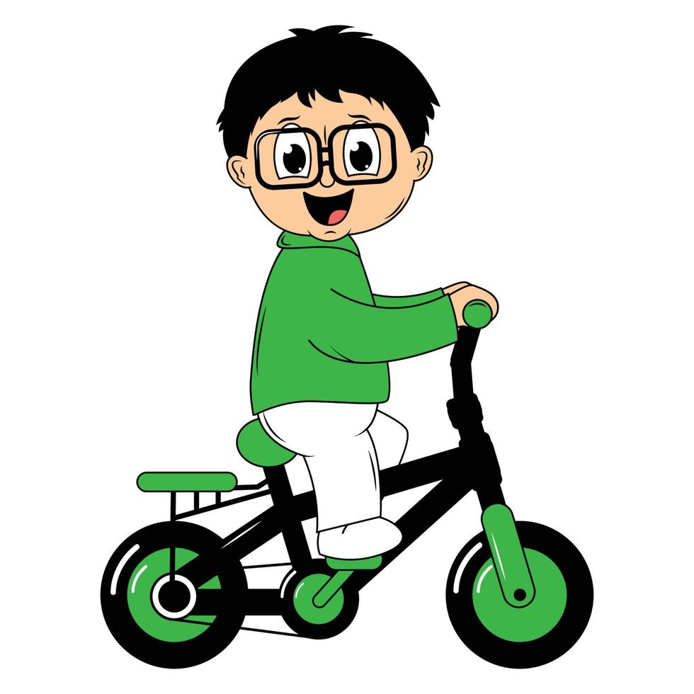 schattig jongen tekenfilm rijden fiets illustratie grafisch vector