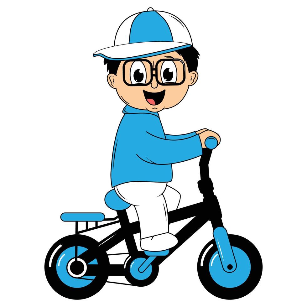 schattig jongen tekenfilm rijden fiets illustratie grafisch vector