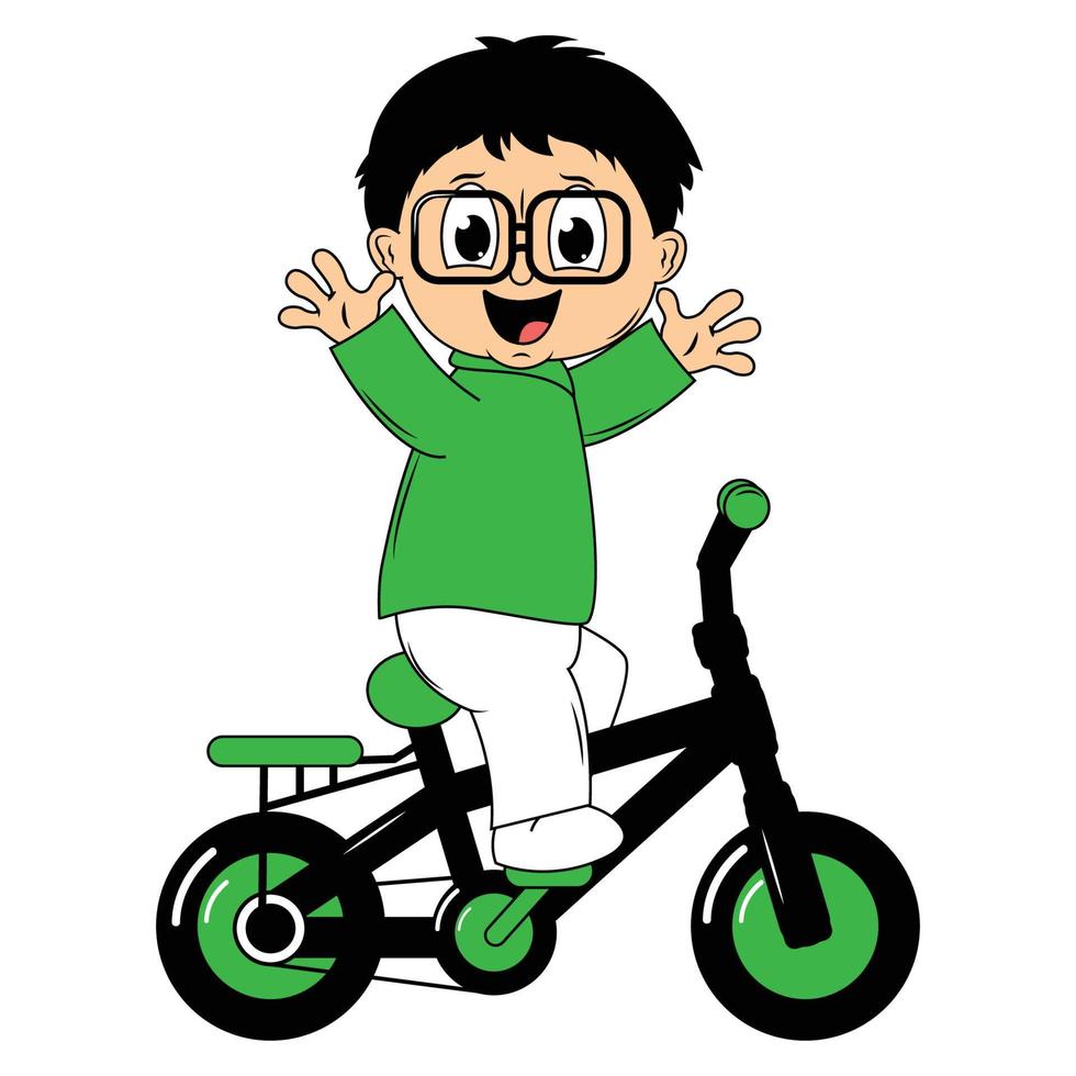 schattig jongen tekenfilm rijden fiets illustratie grafisch vector