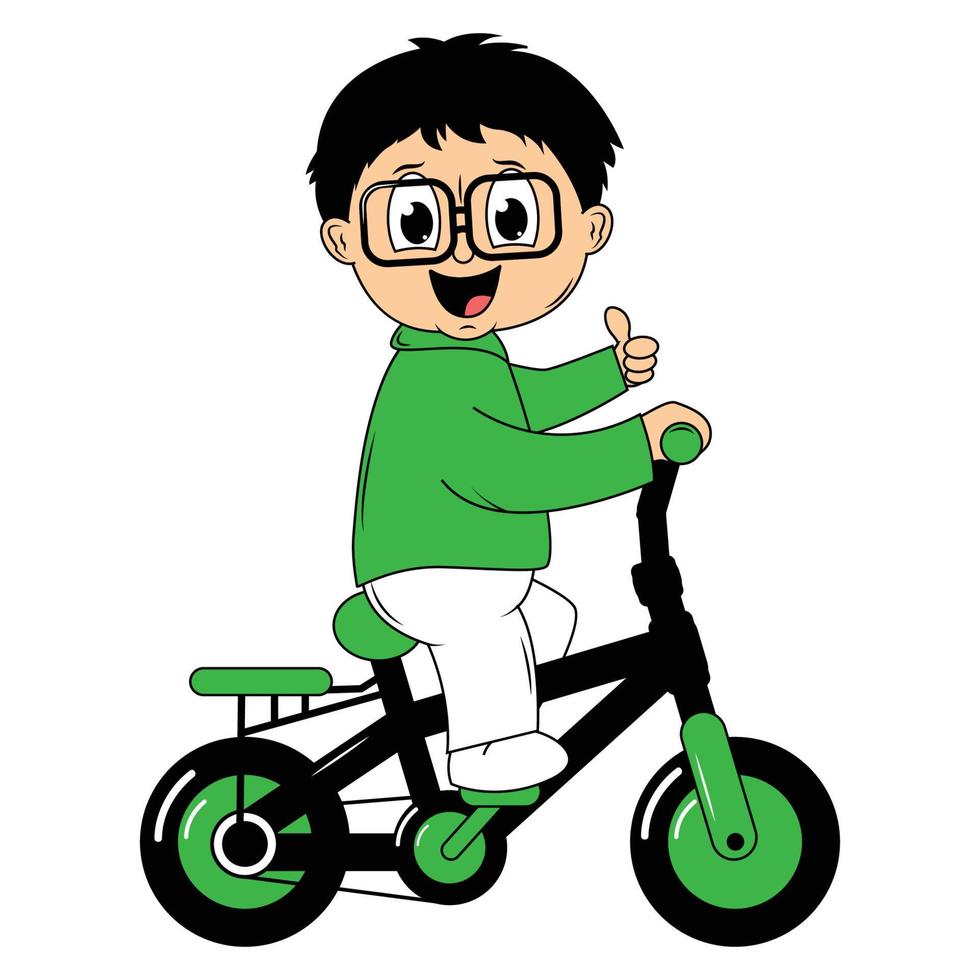 schattig jongen tekenfilm rijden fiets illustratie grafisch vector