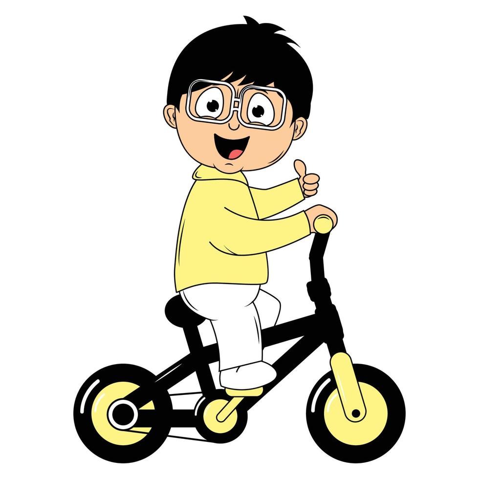 schattig jongen tekenfilm rijden fiets illustratie grafisch vector