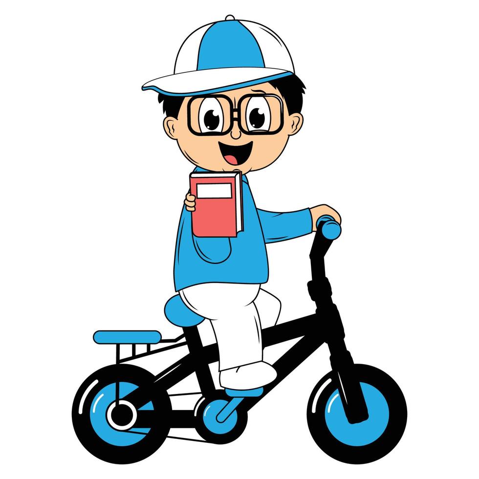 schattig jongen tekenfilm rijden fiets illustratie grafisch vector