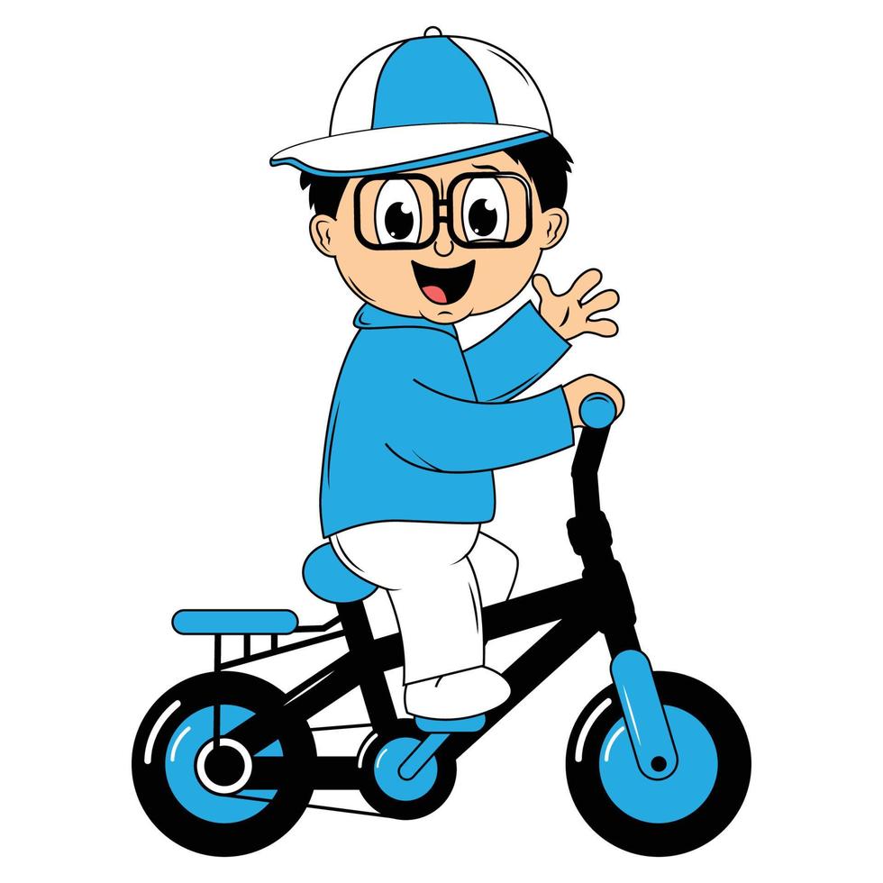 schattig jongen tekenfilm rijden fiets illustratie grafisch vector