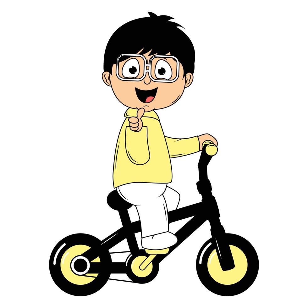 schattig jongen tekenfilm rijden fiets illustratie grafisch vector