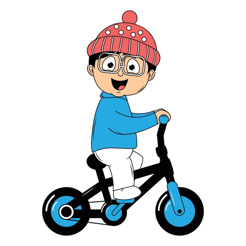 schattig jongen tekenfilm rijden fiets illustratie grafisch vector