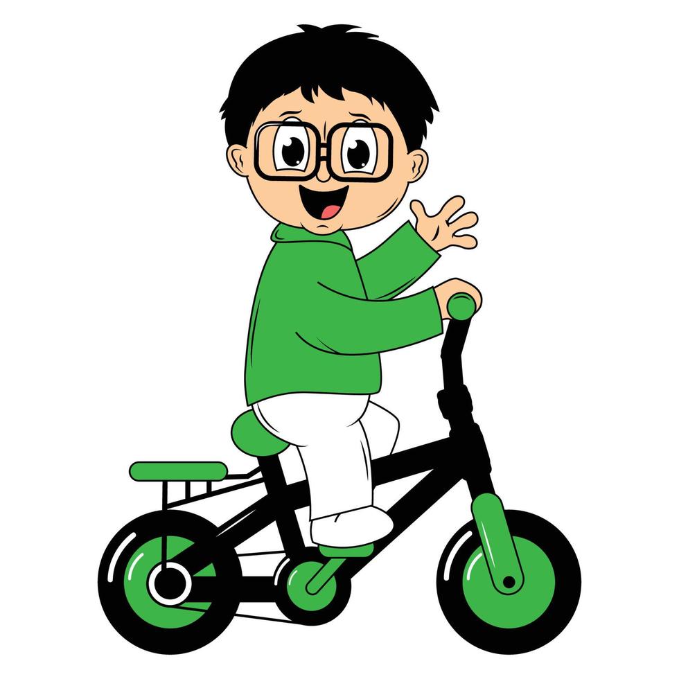 schattig jongen tekenfilm rijden fiets illustratie grafisch vector