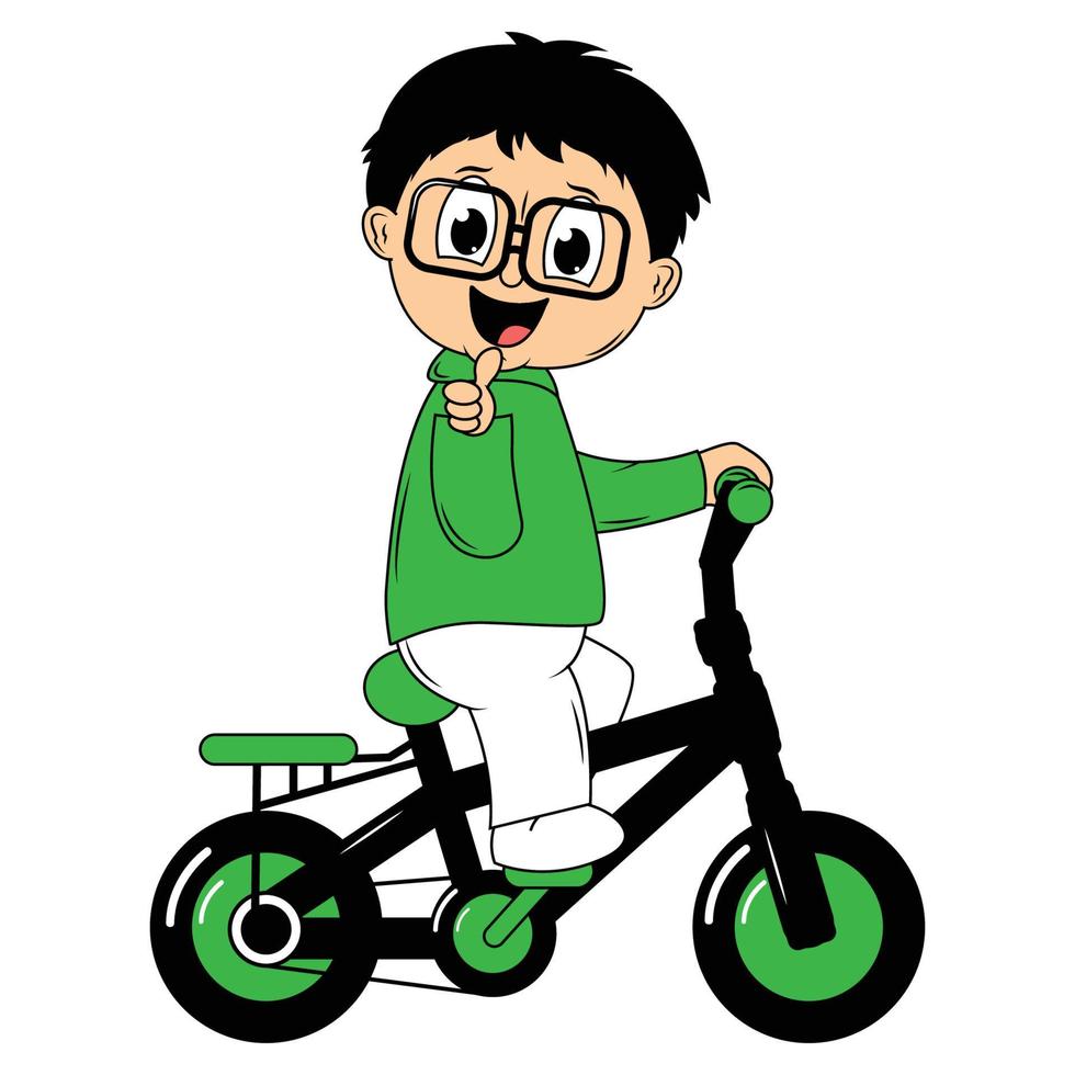 schattig jongen tekenfilm rijden fiets illustratie grafisch vector