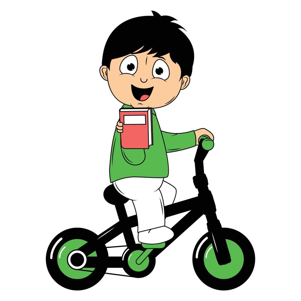 schattig jongen tekenfilm rijden fiets illustratie grafisch vector