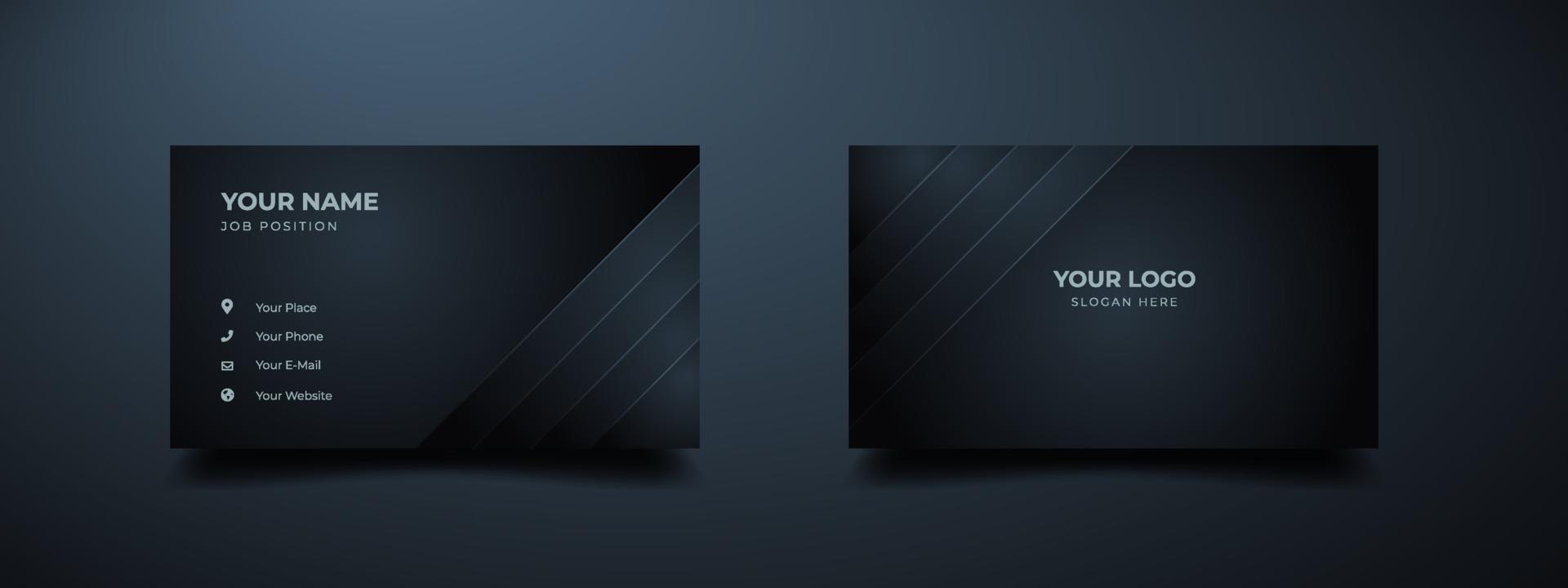 modern minimalistisch visitekaartjeontwerp. abstracte vorm met grote laag. luxe donkere achtergrond met kleurovergang. vector illustratie afdruksjabloon.