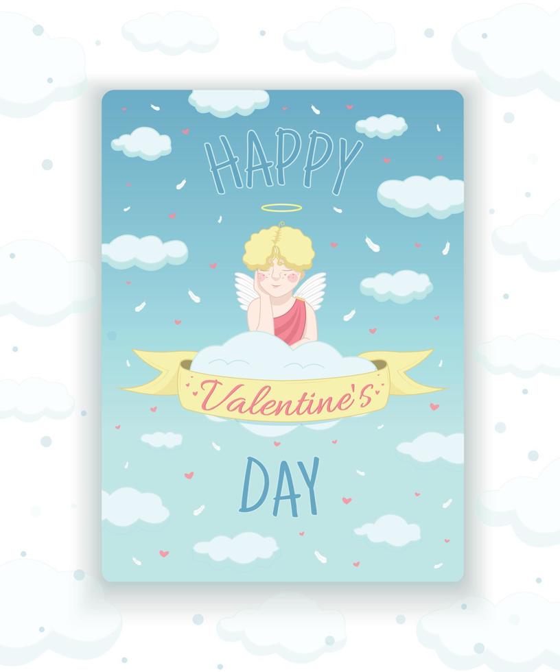 Valentijnsdag dag kaart. engel Aan een wolk. vector illustratie. de 14e van februari. liefde.