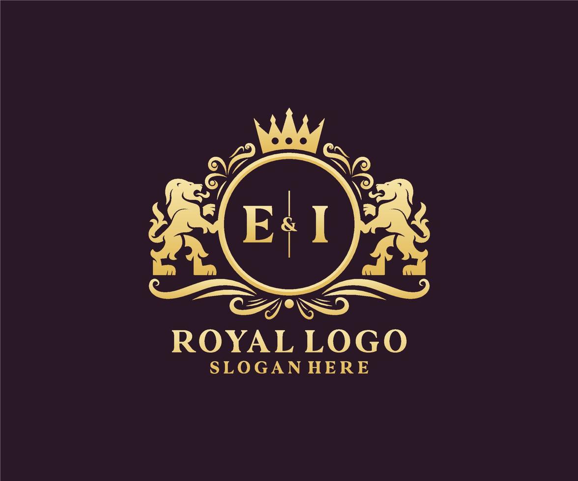 eerste ei brief leeuw Koninklijk luxe logo sjabloon in vector kunst voor restaurant, royalty, boetiek, cafe, hotel, heraldisch, sieraden, mode en andere vector illustratie.