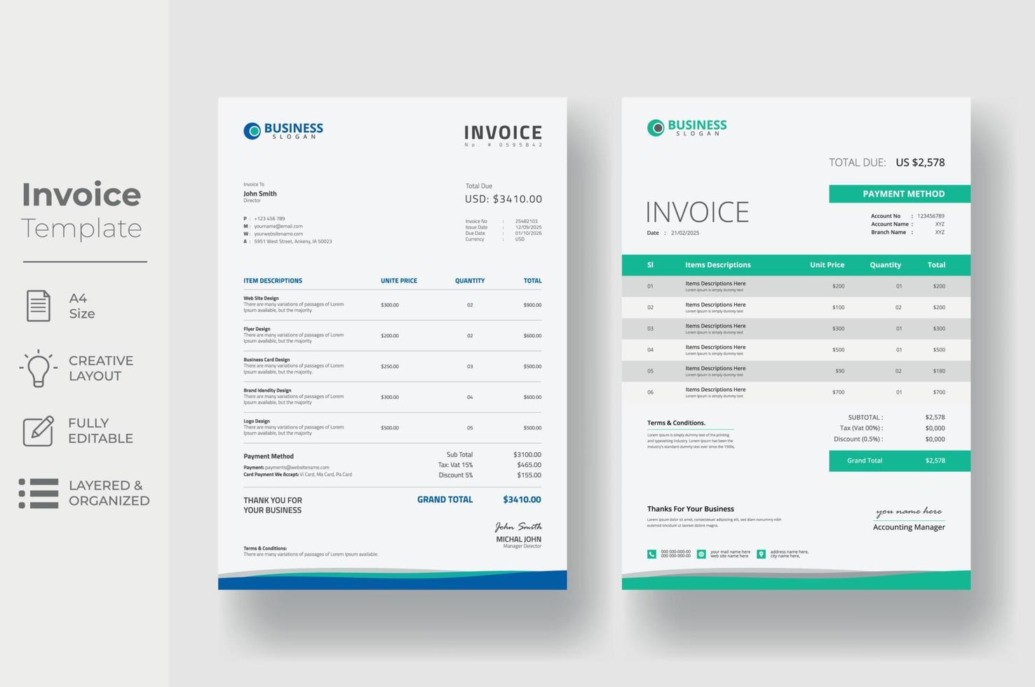 factuur minimaal ontwerp sjabloon, bedrijf factuur het formulier sjabloon vector