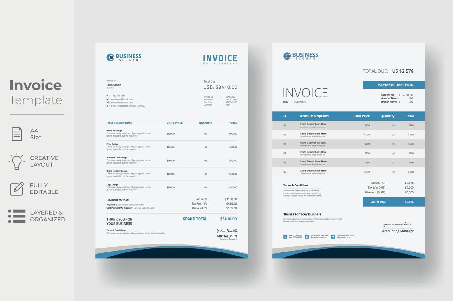 factuur minimaal ontwerp sjabloon, bedrijf factuur het formulier sjabloon vector