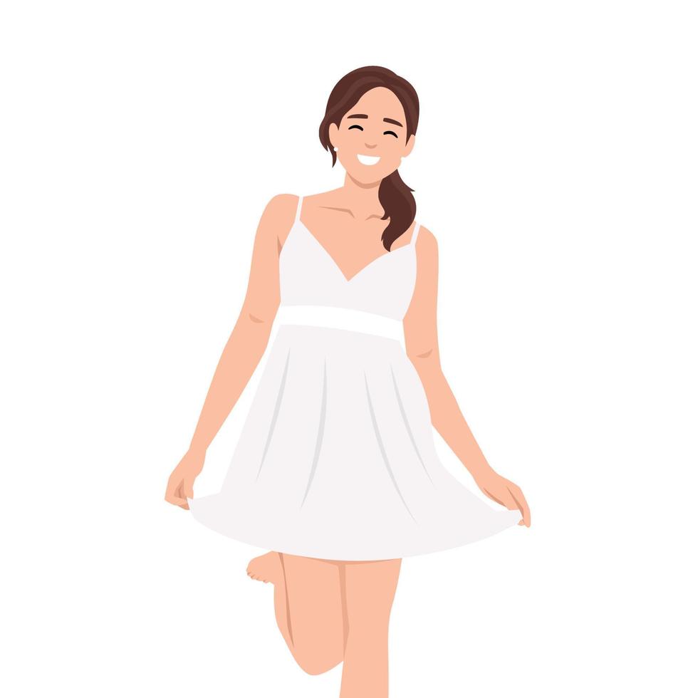 mooi glimlachen vrouw model- in wit kort jurk vector illustratie mode vrouw vervelend wit pyjama- jurk